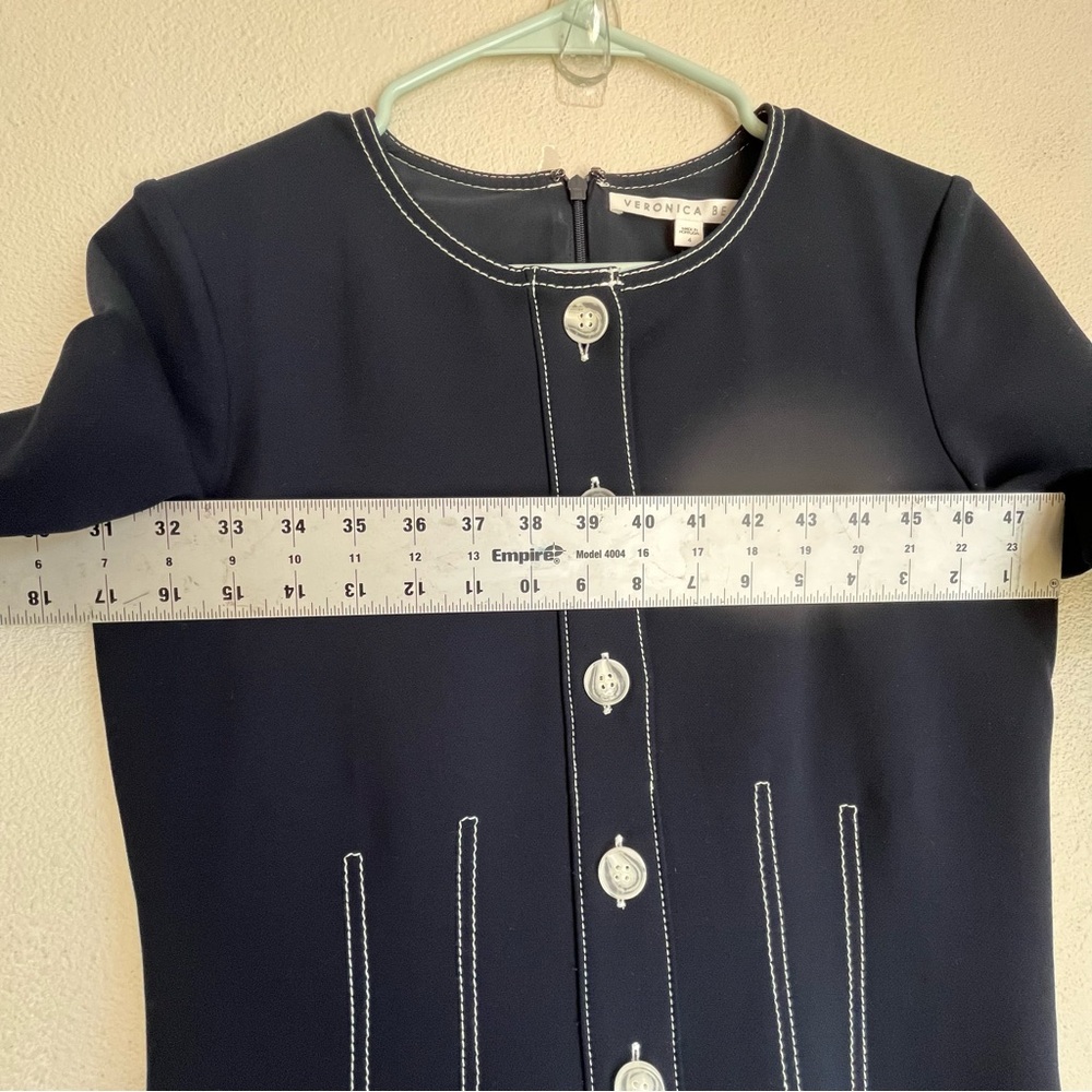 Veronica Beard Mikel Short-Sleeve Button-Front Dress Navy Blue Size 4 - Picture 10 of 12